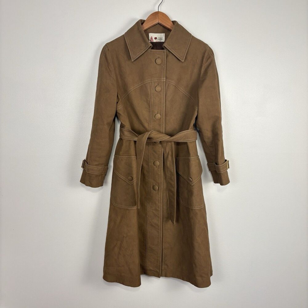 VTG 70s Saks Fifth Avenue Debbie Robert France Faux Suede Belted Jacket Brown - Picture 2 of 13